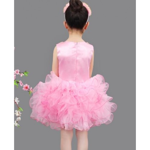 Light pink modern dance dresses girl's kids children party stage performance school competition singers dance dresses costumes